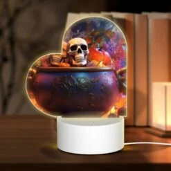Love Acrylic Night Light, A Bowl Of Fruit And Vegetables With Two Skeleton Heads On Top.