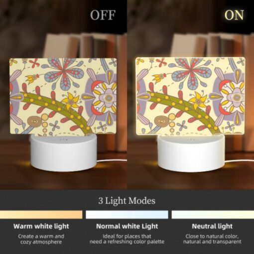 Rectangular Acrylic Night Light, A Colorful Flower Design With A Yellow Bowl In The Center. -Acrylic Night Light Shop f56564b286aad054b7aa4608d4cefc630a9cb0fb