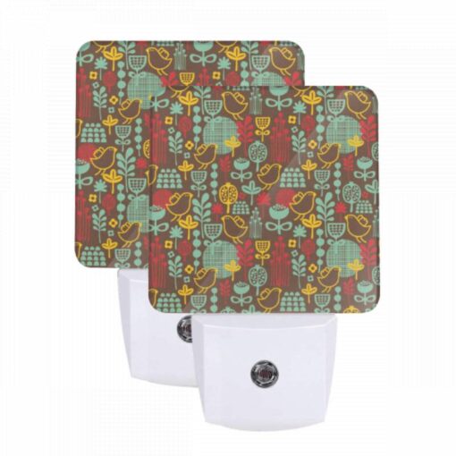 Night Light Set Of 2, A Pattern Of Birds And Flowers On A Brown Background. -Acrylic Night Light Shop f57e10a831d6406dcf3a6522d1bd0a991ef80986