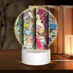 Round Acrylic Night Light, Four Different Colored Designs Of A Flower.