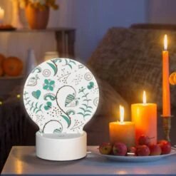 Round Acrylic Night Light, A Pattern Of Hearts And Flowers With A Blue Background. -Acrylic Night Light Shop f6010c428b836c25885bfc241e93d568d89e949d
