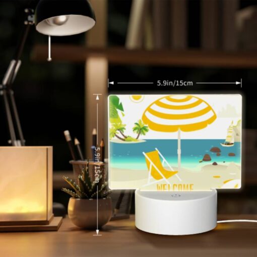 Rectangular Acrylic Night Light, A Yellow And White Umbrella Is Set Up On A Beach -Acrylic Night Light Shop f64fd1aed926b034079571dd7831490e5087a4bb