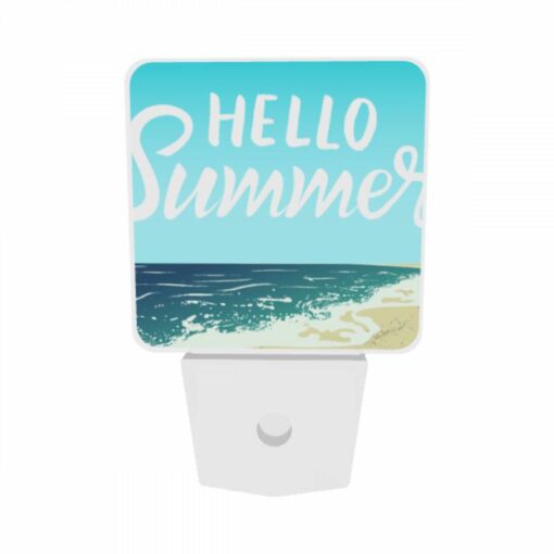Night Light Set Of 2, A Blue And White Sign That Says "Hello Summer". -Acrylic Night Light Shop f690a6fef88d7034de0fdaa7c09a1f8a905ee5ca