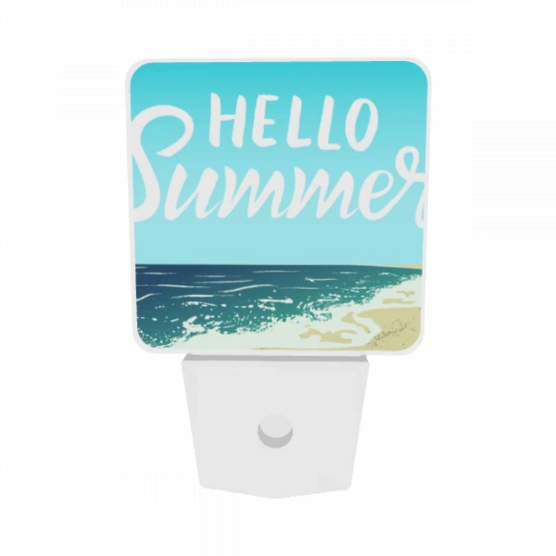 Night Light Set of 2, A blue and white sign that says "Hello Summer". Night Light Set Of 2, A Blue And White Sign That Says "Hello Summer". -Acrylic Night Light Shop f690a6fef88d7034de0fdaa7c09a1f8a905ee5ca