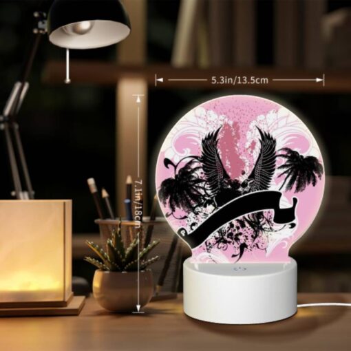 Round Acrylic Night Light, A Pink And Black Image Of A Bird With A Letter "U" On It. -Acrylic Night Light Shop f69a3f6791f721a4dc0dddd7bdc4185e8f13dc0b