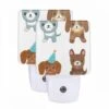 Night Light Set Of 2, Four Different Colored Dogs Wearing Party Hats.
