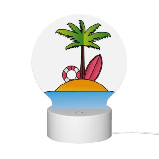 Round Acrylic Night Light, A Cartoon Image Of A Tropical Island With A Palm Tree -Acrylic Night Light Shop f719fc523108fe10aaeffc7c4f9c9f83c320e5e6