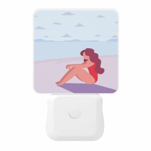 Night Light, A Woman In A Red Bathing Suit Is Sitting On The Beach. -Acrylic Night Light Shop f8412505fad2cff6d268785cc04a4a94951ff5ce