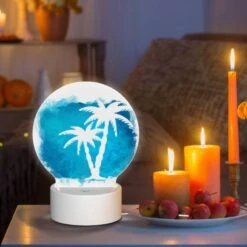 Round Acrylic Night Light, A Blue And White Painting Of A Palm Tree. -Acrylic Night Light Shop f84495104af77b3b520208b061ece6fc6aad4471