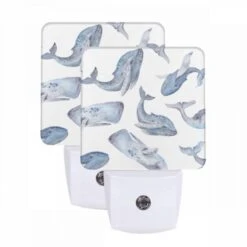 Night Light Set Of 2, A Collection Of Blue Whale Illustrations.