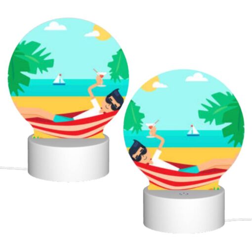 Round Acrylic Night Light, A Man Is Sitting On A Beach Chair -Acrylic Night Light Shop f90231e1a07ed1b0547403278711c974c0363572