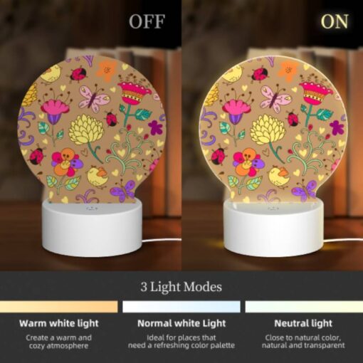 Round Acrylic Night Light, A Colorful Floral Pattern With A Variety Of Flowers And Birds. -Acrylic Night Light Shop f93e09e45a30f38677a93039dd992c55c4eab97d
