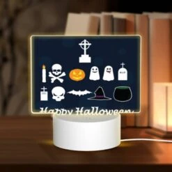 Rectangular Acrylic Night Light, A Collection Of Halloween Symbols And Decorations.