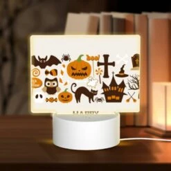 Rectangular Acrylic Night Light, A Collection Of Halloween Symbols And Decorations.