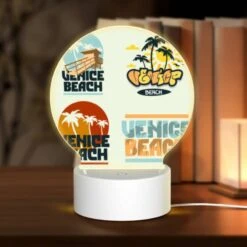 Round Acrylic Night Light, Four Different Designs Of The Venice Beach Logo.