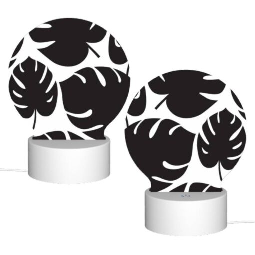 Round Acrylic Night Light, A Pattern Of Leaves On A Black And White Background. -Acrylic Night Light Shop fa3b5c3aaf0a119c6a4b19513d0bbbf935010261