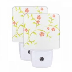 Night Light Set Of 2, A Yellow Flower With A Pink Center.