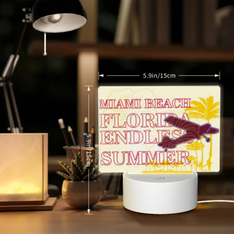 Rectangular Acrylic Night Light, A plane is flying over a beach with the words "Miami Beach Florida" written on it. Rectangular Acrylic Night Light, A Plane Is Flying Over A Beach With The Words "Miami Beach Florida" Written On It. -Acrylic Night Light Shop fbe881822a6a28335e2fa6a66ce96fbe05223a82