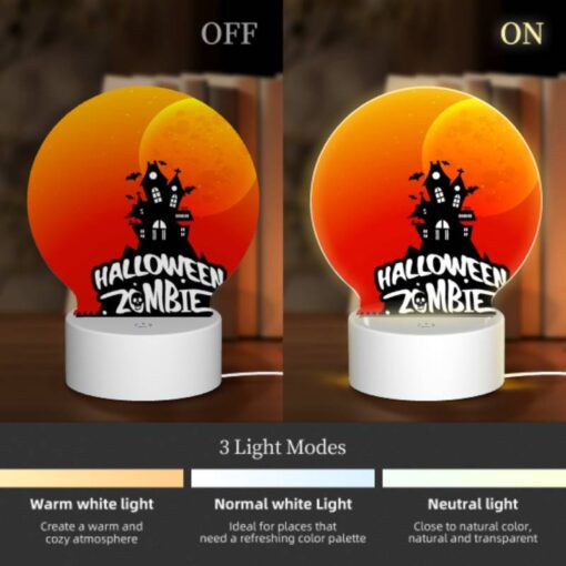 Round Acrylic Night Light, A Halloween Party Is Advertised With A Spooky House And A Moon In The Background. -Acrylic Night Light Shop fc28f67714875c47d07ab875584c08794045225f