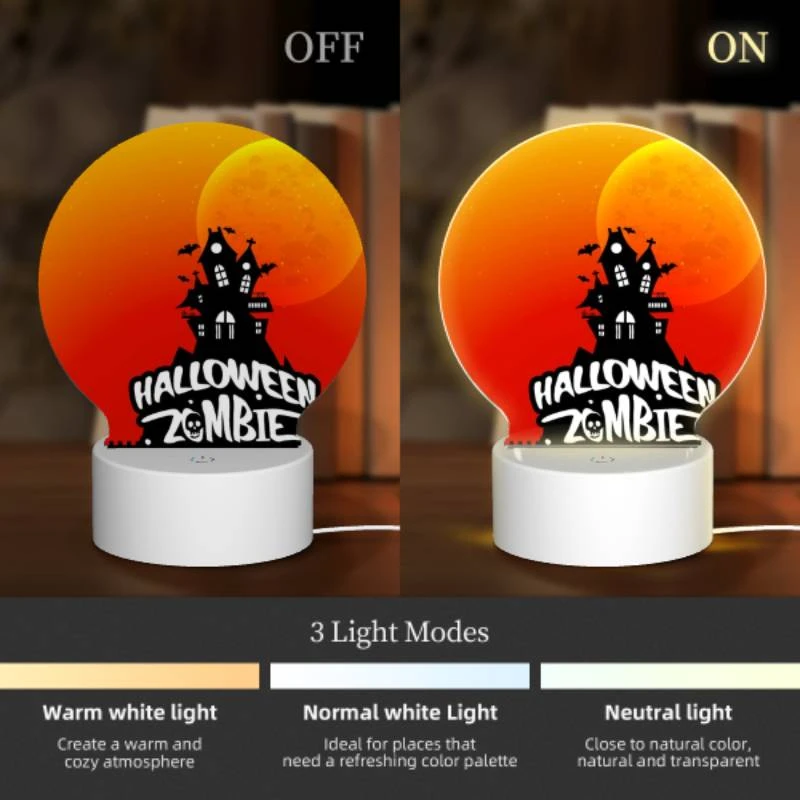 Round Acrylic Night Light, A Halloween party is advertised with a spooky house and a moon in the background. Round Acrylic Night Light, A Halloween Party Is Advertised With A Spooky House And A Moon In The Background. -Acrylic Night Light Shop fc28f67714875c47d07ab875584c08794045225f