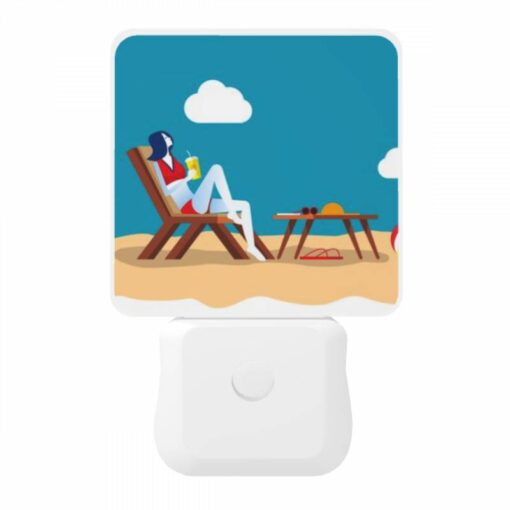 Night Light, A Woman Is Sitting On A Lounge Chair On The Beach -Acrylic Night Light Shop fd2527cae1f285b2f261188b67ab78b111c042c9