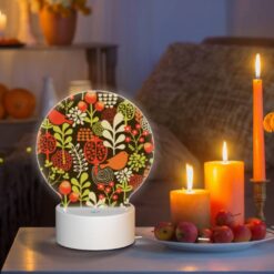 Round Acrylic Night Light, A Colorful Floral Pattern With Birds And Berries. -Acrylic Night Light Shop fd786d186c990337360c5369780565e601e76f8c