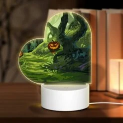 Love Acrylic Night Light, A Colorful Cartoon Scene Of A House With A Pumpkin On The Doorstep And A Tree With A Pumpkin On It.