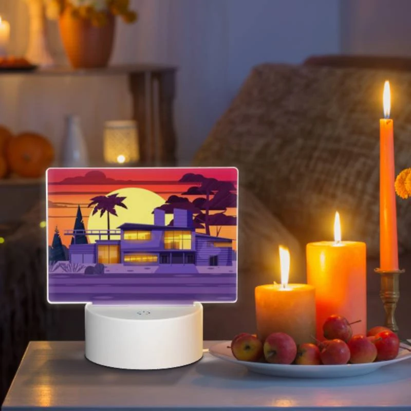 Rectangular Acrylic Night Light, A house with a purple roof and a sunset in the background. Rectangular Acrylic Night Light, A House With A Purple Roof And A Sunset In The Background. -Acrylic Night Light Shop fe07a5b243dc6b74081173073253ef6dde8b9d32