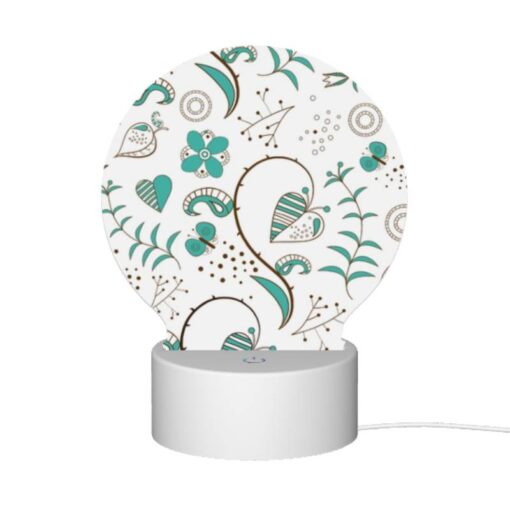 Round Acrylic Night Light, A Pattern Of Hearts And Flowers With A Blue Background. -Acrylic Night Light Shop fe131f0cd816890224dc443dfa02edab4045558d