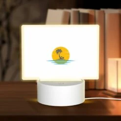 Rectangular Acrylic Night Light, A Yellow Sun With A Blue Ocean And Palm Trees In The Background.
