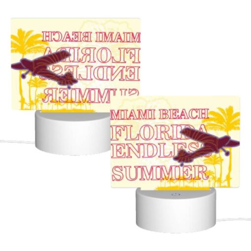 Rectangular Acrylic Night Light, A Plane Is Flying Over A Beach With The Words "Miami Beach Florida" Written On It. -Acrylic Night Light Shop fe30c2be9d877eda0fefb0ceae329b26a91a8fa7