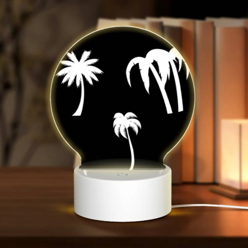 Round Acrylic Night Light, Three palm trees are shown in silhouette against a black background. Round Acrylic Night Light, Three Palm Trees Are Shown In Silhouette Against A Black Background. -Acrylic Night Light Shop fea35c0521ca1c78fd1291d54ae8fd03279279dd