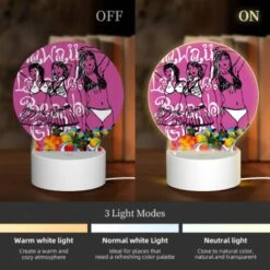 Round Acrylic Night Light, Three Women In Bikinis Are Standing On A Pink Background. 2 Round Acrylic Night Light, Three Women In Bikinis Are Standing On A Pink Background. -Acrylic Night Light Shop feffcfdfacba2eb15a2342ad5152f6c2d1fd1cfa