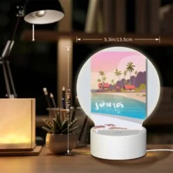 Round Acrylic Night Light, A Colorful Cartoon Of A Beach With A House And Palm Trees. -Acrylic Night Light Shop ff3d0b5321c355d4813335606be31018d032bf41